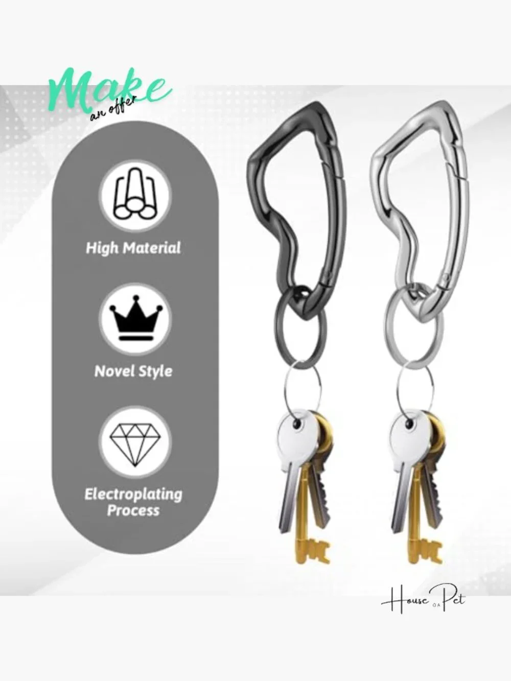 Zinc Alloy Carabiner Keychain, Y2K Goth Accessory Bag Charm